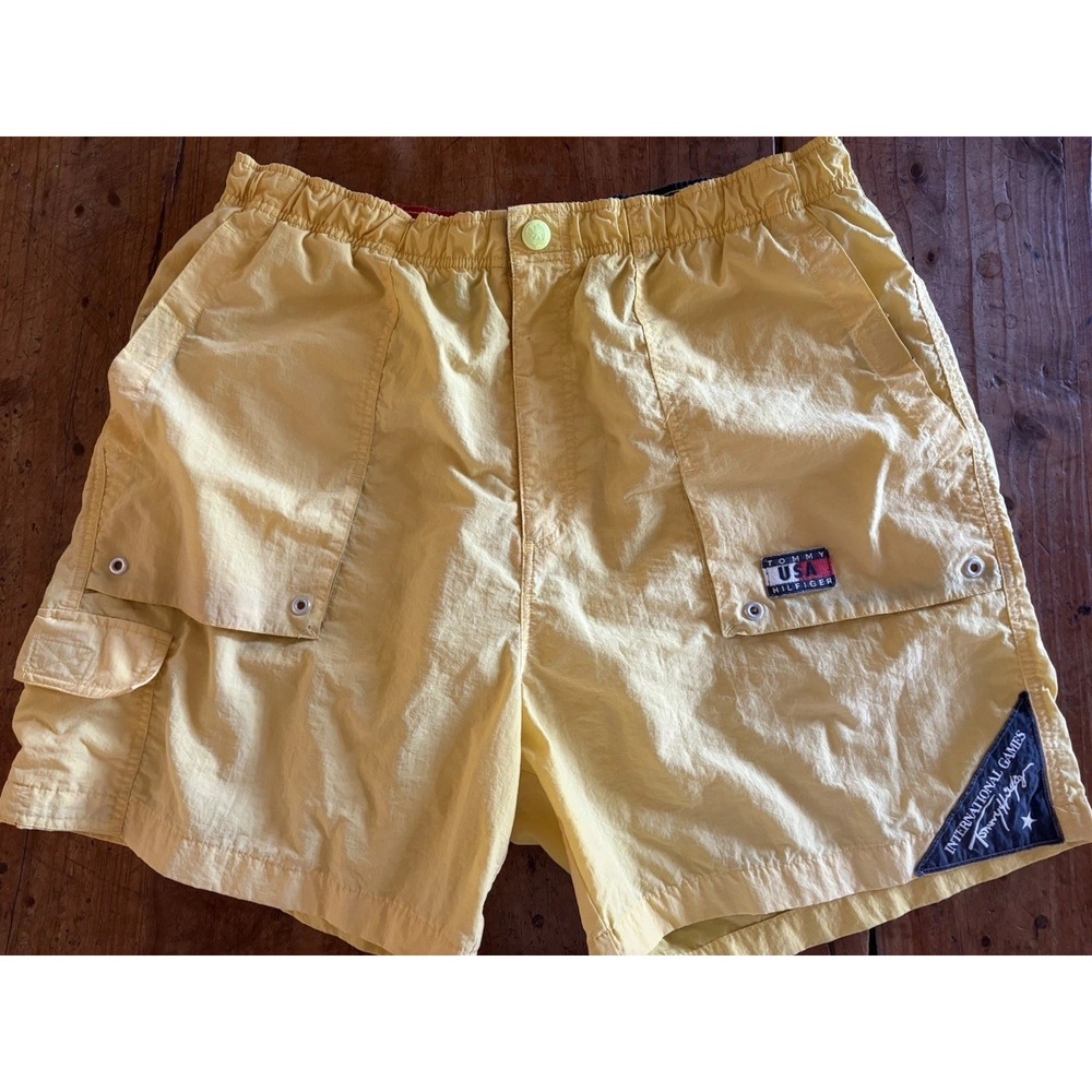 Vintage Tommy Hilfiger 1996. International Games Shorts. Yellow Ripstop. Large.